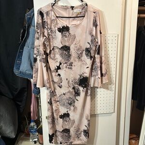 Calvin Klein Floral Print Dress - Black and Cream